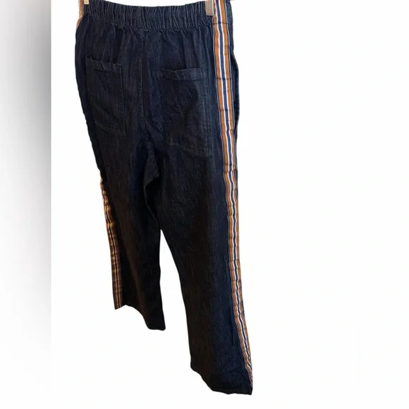 Maeve Anthropologie Wide Leg Pants Size Medium Dark Wash Pull On Striped - Picture 8 of 14
